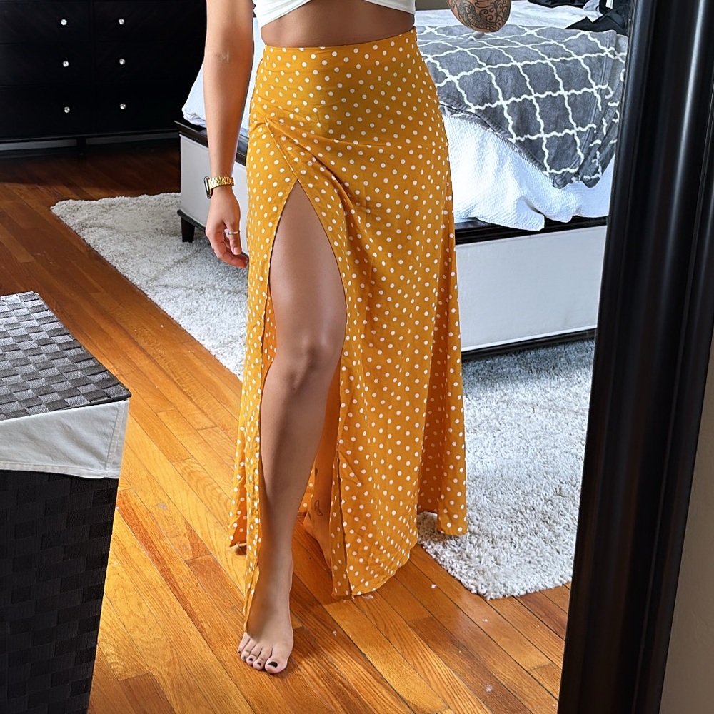 Yellow Polka Dot Maxi Skirt, size M